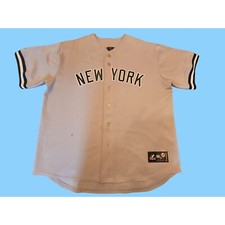 VIntage Majestic New York Yankees Derek Jeter Sown Jersey Grey Men Size 2XL READ picture