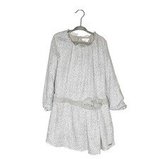 Chloe Girl's Drop Waist Long Sleeve Bow Dress Gray White Size 6 picture