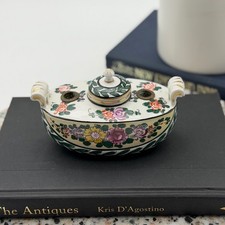 Antique French Faience Porcelain Floral Inkwell Desk Pen Holder Made in France picture
