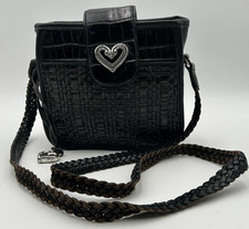 Brighton Little Gloria Vintage Black/Brown Croc Embossed Woven Crossbody Bag picture