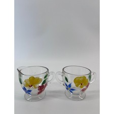 Vintage Hand Painted Glass Creamer and Sugar Bowl Set 4 Floral Fruit Cottagecore picture