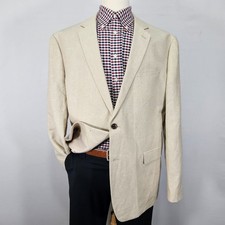 Merona Men's Sport Coat Blazer Two Button Beige Solid Linen Blend Size XL SLIM picture