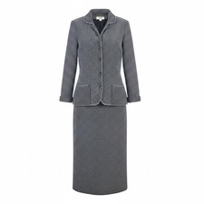 Talbots Womens Black & White Wool Blend Skirt Suit Set Italy Jacket Skirt Size L picture