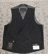 $375 New Joseph Abboud Men's Herringbone Double Breasted Vest - LARGE - Black picture