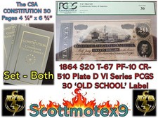 1864 T-67 $20 CSA Note VI Series PCGS VF 30 PLUS The CSA Constitution BOOK sc1 picture