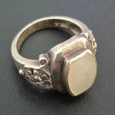 Vintage 925 Sterling Silver White Stone Statement Ring Size 7 Ornate Scrollwork picture