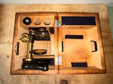 Antique E. Leitz Wetzlar Brass Dissecting Microscope circa 1900 w/ Case picture