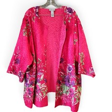 CATHERINES MAGGIE BARNES Crinkle Kimono Open Cardigan 4X 30/32W Fuschia Floral picture