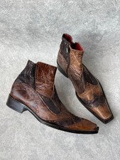 VTG Jo Ghost Italy Leather Ankle Boots Vero Cuio Square Chisel Toe Brown Western picture