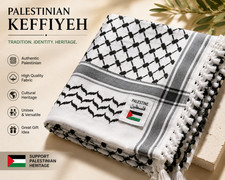 كوفية فلسطينية-Authentic Palestinian Keffiyeh Scarf Black & White Traditional picture