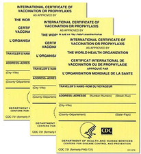 INTERNATIONAL CERTIFICATE of VACCINATION or PROPHYLAXIS: W.H.O. Yellow Card (3 P picture