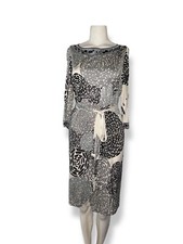 Vtg FLORA KUNG Geometric Silk Shift Dress w Logo Belted Black/Gray, size US 4 picture