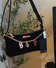 Baby Phat Black Shoulder Bag Gold Hardware Chain Strap Zip Cat Charm picture