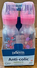 Dr Brown’s Options+ Narrow Baby Bottles – Pink Floral Anti‑Colic 8 oz – 4 Pack picture