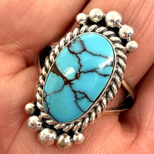 Navajo Natural  Egyptian Turquoise Ring Size 9 Sterling Signed M Spencer 8.1g picture