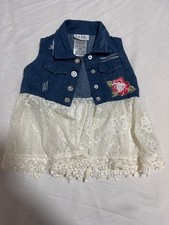 Nicole Miller Baby Girl Denim/Lace Dress Rose Applique 12M 100% Cotton     39-32 picture