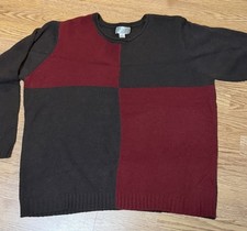 🔥VINTAGE PLUS SIZE 2X Colorblock Knit Pullover Sweater Crew Neck brown/Burgundy picture