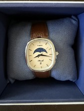 Noah x Timex Oval Moon Phase Watch Brown Leather Strap Silver Steel BRAND NEW picture