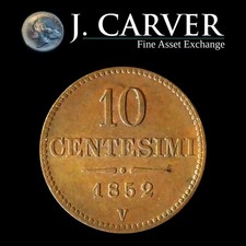 1852 V Lombardy Venetia 10 Centesimi Austrian Italy Copper Coin AU Luster picture