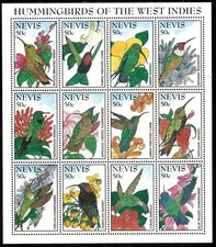 Nevis 1995 - Hummingbirds Flowers - Sheet of 12 Stamps - Scott #900 - MNH picture
