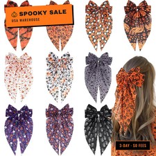 10 PCS Halloween Hair Bows for Women Girls,Pumpkin Large Hair Ribbon Bow Barrett picture