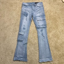 Rockstar Original Jeans Men's 34 RSM 205 Flare Stacked Distressed Cargo Blue picture
