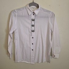 Vintage Hagro Country Trachten Blouse White Edelwiess Pewter Buttons Sz 14/Med picture
