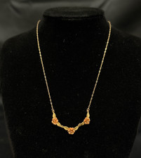 Vintage Krementz Signed Two Toned Rose Necklace Dainty Delicate Chain Gold Tone picture