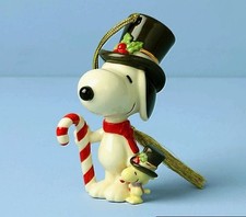 Lenox 2025 Peanuts Snoopy & Woodstock Ornament Candy Cane Top Hat 75th Anniv NIB picture