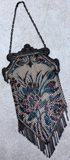 Antique Mandalian Mfg Co Enameled Mesh Purse Floral Art Nouveau Fringe Handbag picture