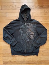 Rare Studded Beaded Y2K Marc Ecko Cut & Sew Hoodie Full Zip Sz. M Skull Goth  picture