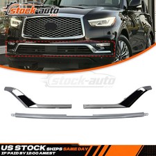 3PCS Front Bumper Lower Center Chrome Molding Insert For 2018-2021 Infiniti QX80 picture