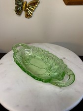 Vintage Indiana Glass Uranium Candy Dish Sweet Pear Serving Trinket Relish Tray picture