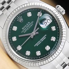 ROLEX MENS DATEJUST GREEN DIAMOND DIAL 18K GOLD STEEL WATCH w/ JUBILEE BAND picture