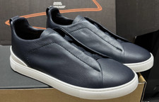 US 9 Men's ZEGNA Triple Stitch Low‑Top Slip‑On Blue Leather (ships the same day) picture