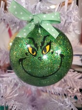 Inspired Grinch Christmas glitter ornaments set of 6 handmade new picture