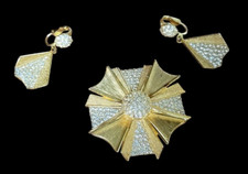 Hattie Carnegie Medallion Maltese Cross Pave Brooch & Fan Earrings picture