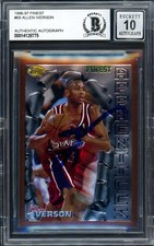 Allen Iverson Signed 1996-97 Topps Finest RC 69 76ers Auto GM 10 Beckett picture