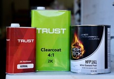 White Diamond Pearl Basecoat Paint & Trust 2K High Gloss Clear Coat GALLON Kit picture