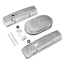 For 58-86 SBC Chevy 350 Aluminum Retro Finned Tall Valve Cover & 15
