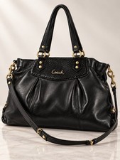 Coach F19243 Ashley Two-Way Shoulder Bag Leather Carryall Black Satchel Tote picture