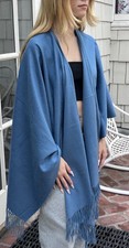 NWOT Brooks Brothers 100% Cashmere Wrap Poncho Cape Blue Luxury $598 picture