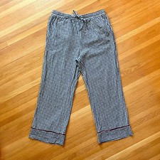 Marea by Liz Joy Navy Gingham Cotton Flannel Pajama Pants M Wide Leg Loungewear picture