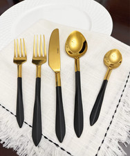 Vibhsa 20 Pc Flatware Set for 4 Contemporary Gold & Matte Black Stainless Steel picture