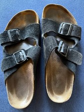 Women’s Birkenstock Arizona Black Suede Sandals Two Strap Cork Footbed US10 EU41 picture