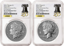 2 Coin Set 2026 Morgan Peace Diamond Field 250 Privy NGC MS70 FR Bell Presale picture