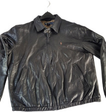 Polo Ralph Lauren Black Genuine Lambskin Leather Harrington Jacket Men's L picture