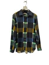 H30#BURBERRY BRIT Men's Small Long Sleeve Plaid Check Shirt Cotton Lyocell Green picture