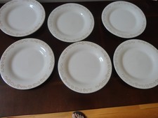 VINTAGE KIC TERRI FOSSON HOLIDAY CHRISTMAS WHITE GOLD 6 SALAD DESSERT PLATES 7.5 picture