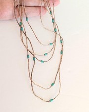 Vintage Navajo Liquid Sterling Silver Necklace • Green Turquoise, 5-Strand picture